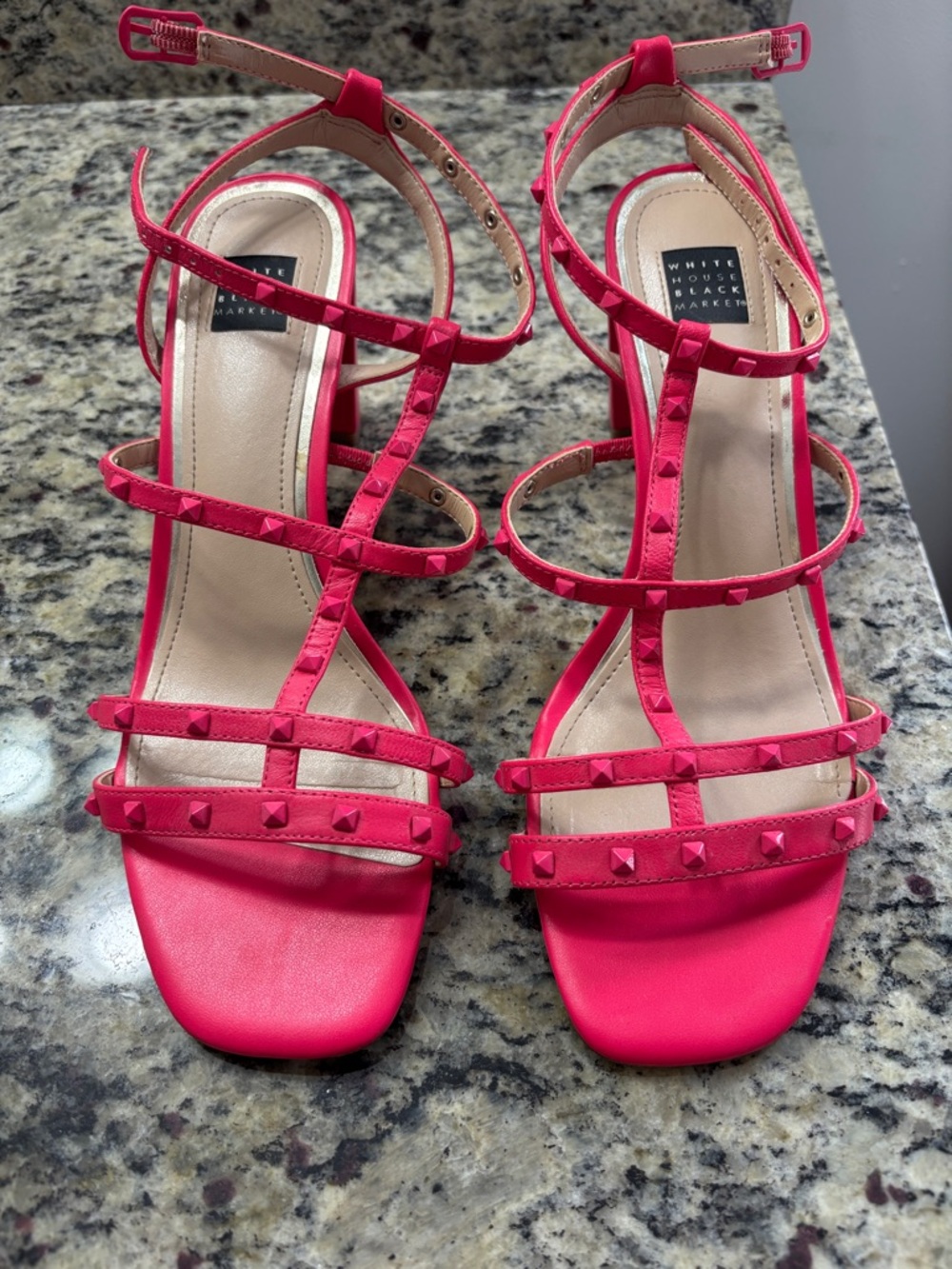 White House Black Market Hot Pink Studded Strappy Heels
